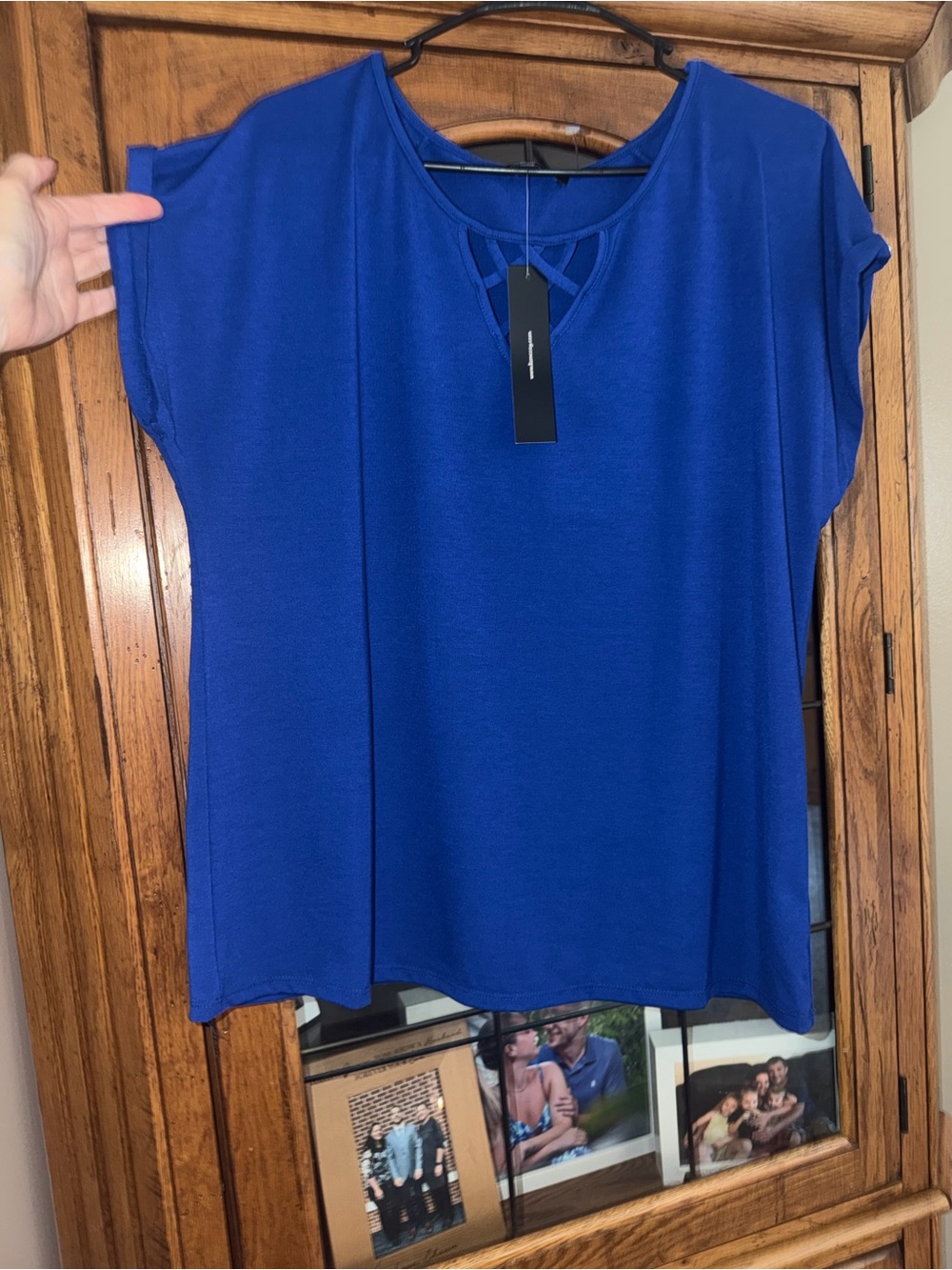 NEW NWT XL Relaxed Short Sleeve Tee with Lattice Neck - Royal Blue
